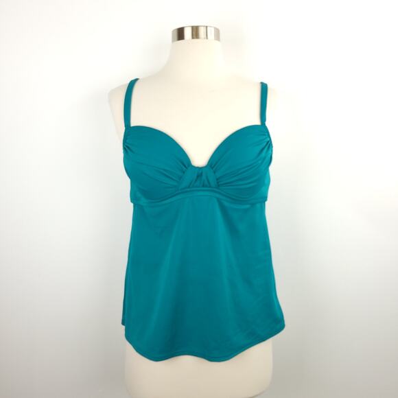 J. Crew Other - J Crew Teal Green Tankini Swim Top Ruched Chest Knotted Front Neckline Medium